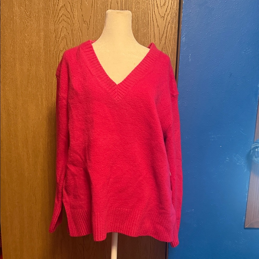 NWT. Vibrant Hot Pink V-Neck Sweater